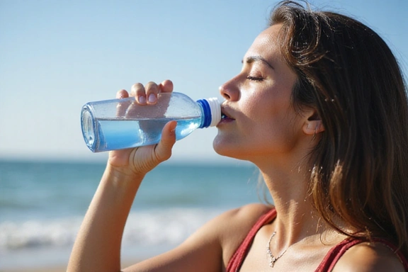 Person trinkt Wasser aus einer Flasche