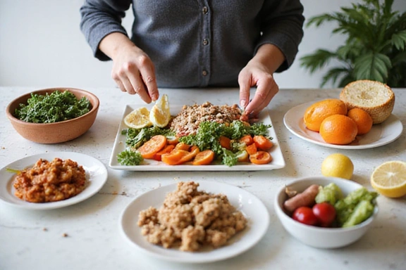 Person erstellt einen Ernährungsplan mit frischen Zutaten