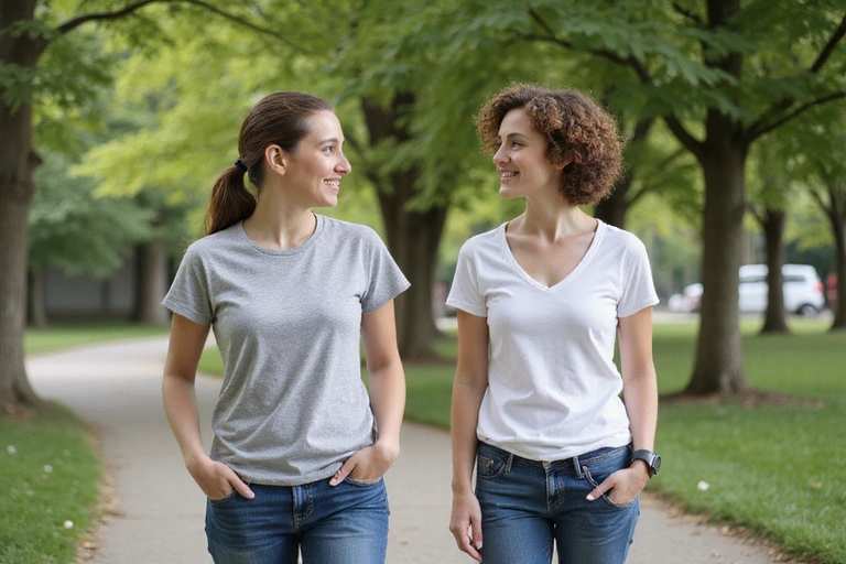 Ernährungsberaterin diskutiert mit einem Klienten im Freien über die Bedeutung von Bewegung und Ernährung.